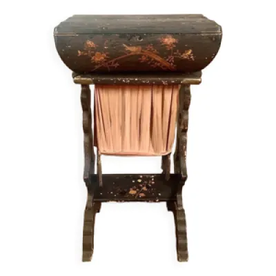Table travail laquée, table d'appoint, travailleuse accordéon, meuble couture - XIXème