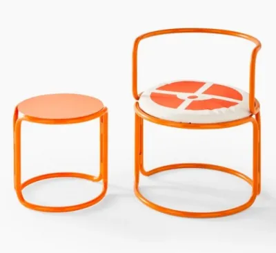 Gae Aulenti, two orange lacquered stools / low tables