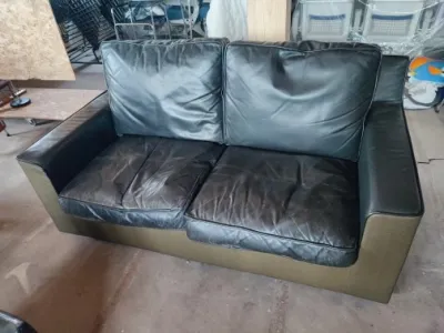 Canapé 2 places cuir et tissu