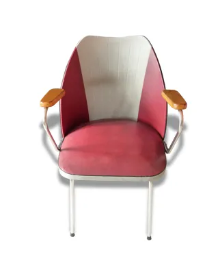 Chaise 1960 Structure tube chromé- hêtre - skai bicolore