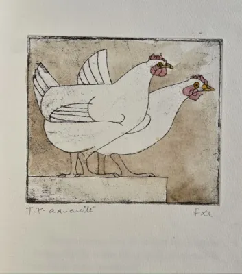 Lalanne (1927-2008) The Hen, unique watercolored trial