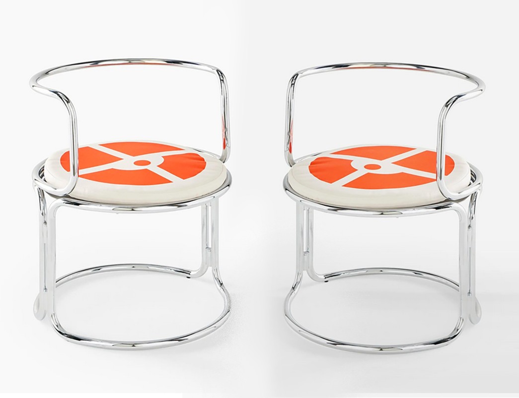 Gae Aulenti, chrome steel armchairs