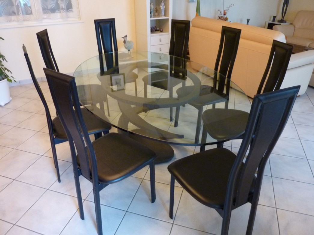 Table en verre avec chaises en cuir,ROCHEBOBOIS,Maurice Barilone