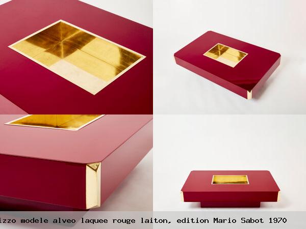 Table basse de willy rizzo modele alveo laquee rouge laiton edition mario sabot 1970