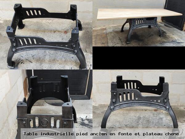 Table industrielle pied ancien en fonte et plateau chene