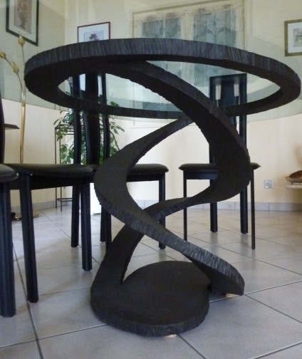 Table en verre avec chaises en cuir,ROCHEBOBOIS,Maurice Barilone(3)