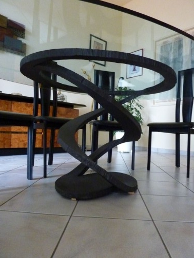 Table en verre avec chaises en cuir,ROCHEBOBOIS,Maurice Barilone(2)